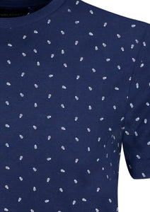 CREW NECK T SHIRT WITH PINEAPPLE PRINT - NAVY