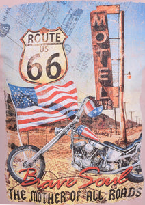 CREW NECK T SHIRT WITH "ROUTE 66" PRINT - PINK