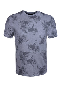 CREW NECK T SHIRT WITH FLOWERS PRINT - GREY