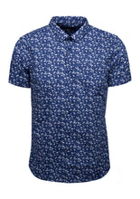 Load image into Gallery viewer, SHORT SLEEVE SHIRT WITH FLAMINGO/ PALM TREE PRINT; NAVY
