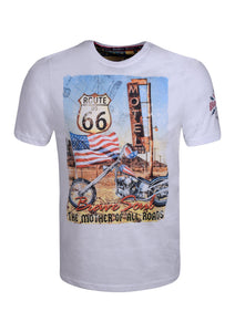 CREW NECK T SHIRT WITH "ROUTE 66" PRINT