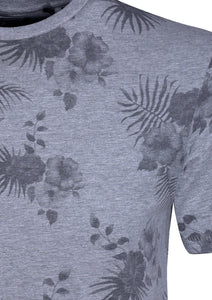 CREW NECK T SHIRT WITH FLOWERS PRINT - GREY