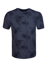 Load image into Gallery viewer, CREW NECK T SHIRT WITH FLOWERS PRINT - NAVY
