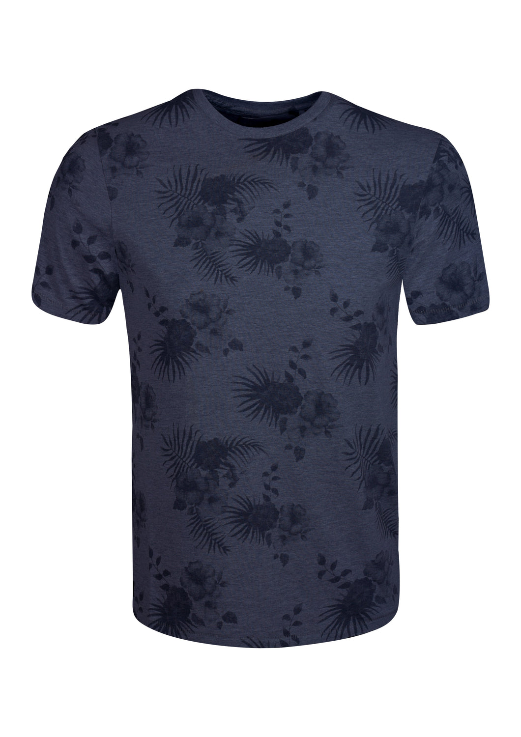 CREW NECK T SHIRT WITH FLOWERS PRINT - NAVY