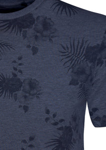 CREW NECK T SHIRT WITH FLOWERS PRINT - NAVY