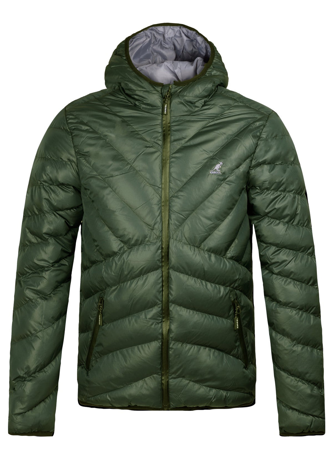 KANGOL MEN'S GALLIA HOODED PADDED PUFFER JACKET KHAKI