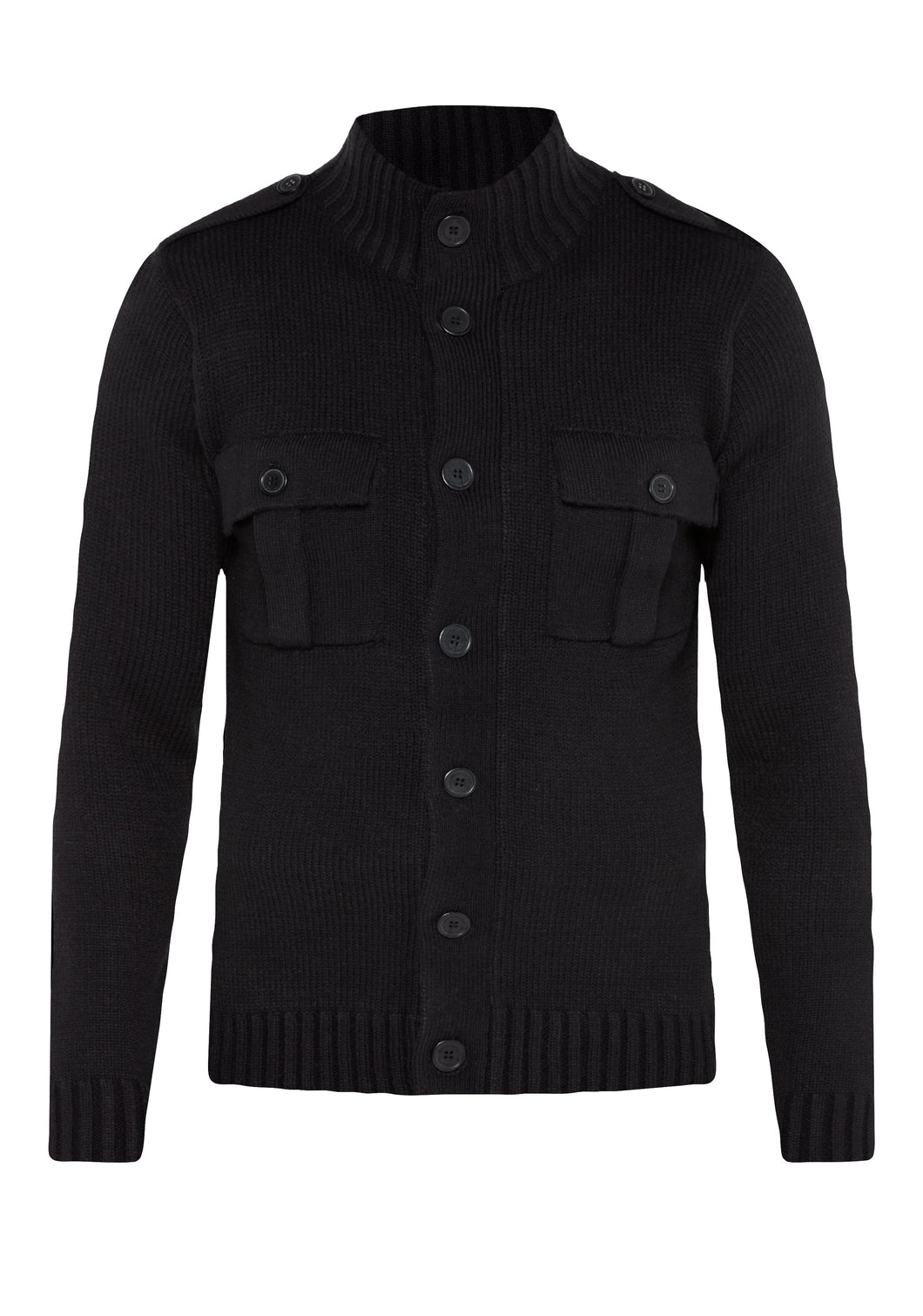 WOOL MIX CARDIGAN WITH TWO POCKETS - BLACK