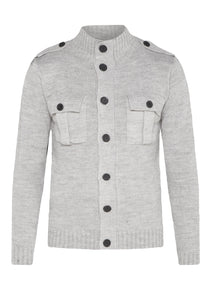 WOOL MIX CARDIGAN WITH TWO POCKETS - OATMEAL