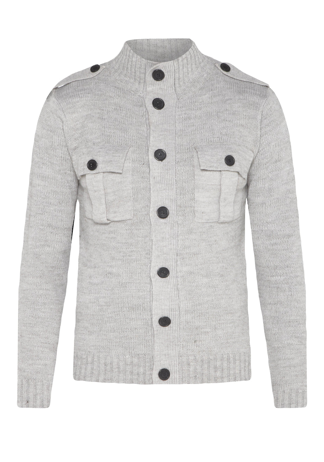 WOOL MIX CARDIGAN WITH TWO POCKETS - OATMEAL